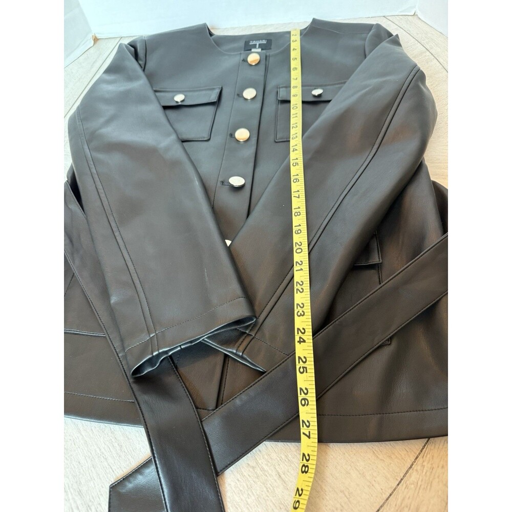 Elie Tahari Aliza Faux Leather Jacket Belted 4 Pocket Women's Size 10 - Picture 7 of 12